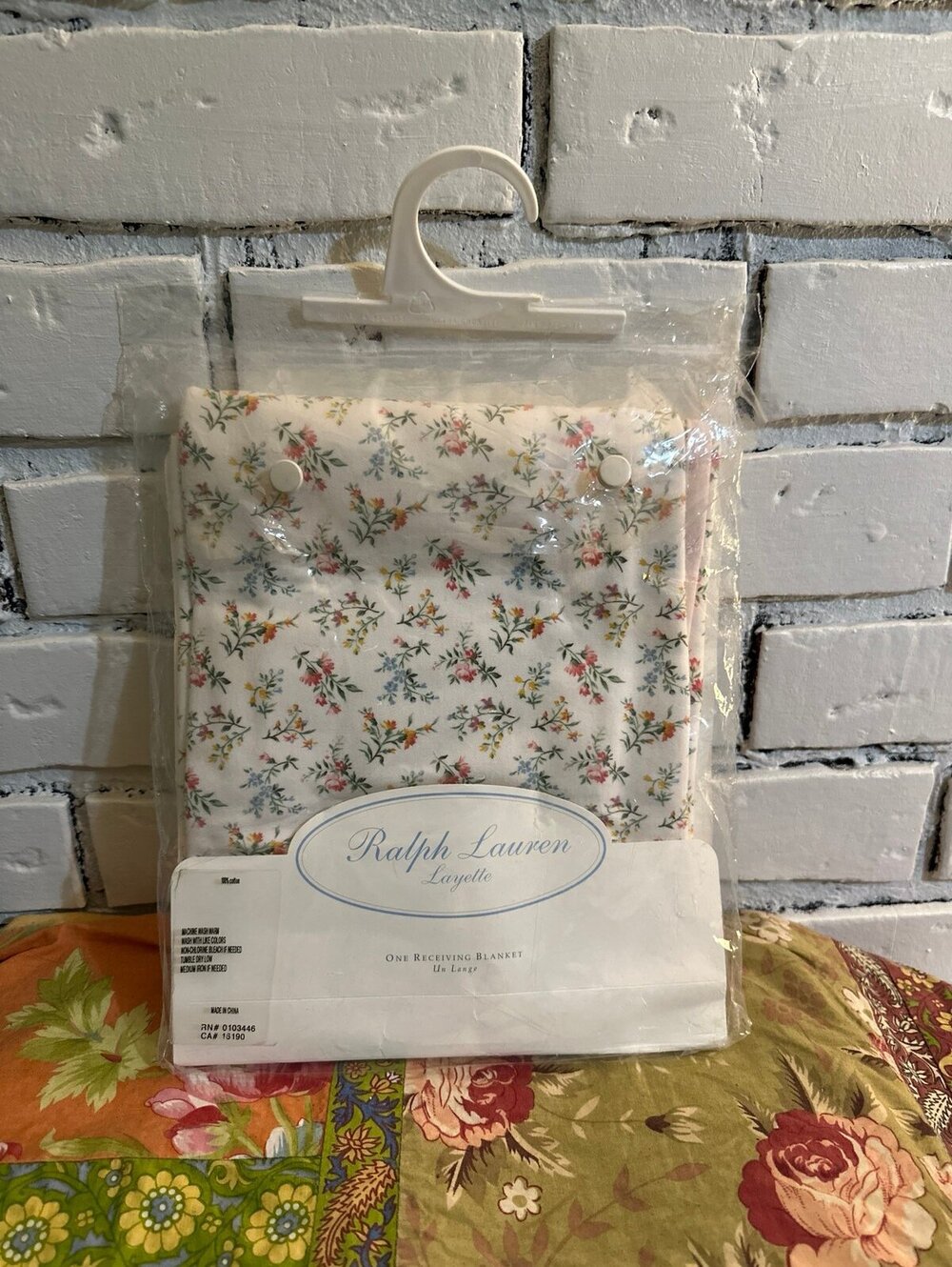 VTG Ralph Lauren Floral Flower Baby Blanket Pink Cream Botanical Cotton 2-ply